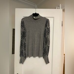 Fifteen Twenty Gray Sweater w Fabric Patterned Sleeves